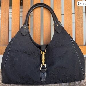 Gucci Black Canvas Jackie Bag with Gold Hardware